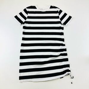 Bailey 44 black white Breton stripe cotton T-shirt dress side ruched Medium